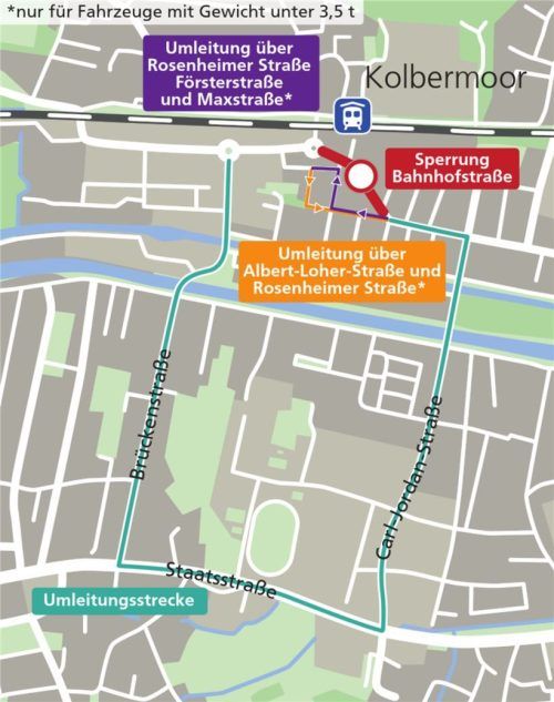 So sehen die Umleitungsstrecken, die die Stadt für den Zeitraum der Sperrung der Bahnhofstraße vorgesehen hat, aus. Klinger