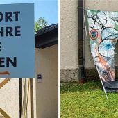 Politische Kunst beschmiert und angezündet