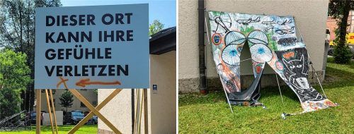 Vor der Städtischen Galerie wurden zwei Kunstwerke der aktuellen Ausstellung zerstört. Foto Dr. Olena Balun/Dr. Ulrich Schäfert