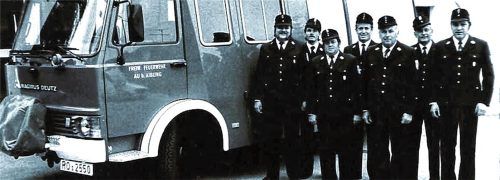 1981 leitete die damalige Vorstandschaft mit (v.l.) Franz Rieder, Alfons Schlemer junior, Kommandant Karl Bauer, Konrad Baumann, Martin Märkl, Georg Antretter und Hans Märkl die Geschicke der FFW Au. Foto Archiv FFW Au