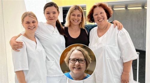 Das Team der Gynäkologie am MVZ Mühldorf freut sich auf Sie: (von links) Isabell Guttmann (Medizinische Fachangestellte), MUDr. Lenka Plskova (Fachärztin), Dr. Astrid Pihan (Fachärztin) und Brigitte Nockemann (Medizinische Fachangestellte). Kleines Bild: Stefanie Laufhütte (Fachärztin).