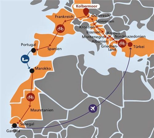 Die beeindruckende Route, die er auf seiner Reise absolvierte. Klinger