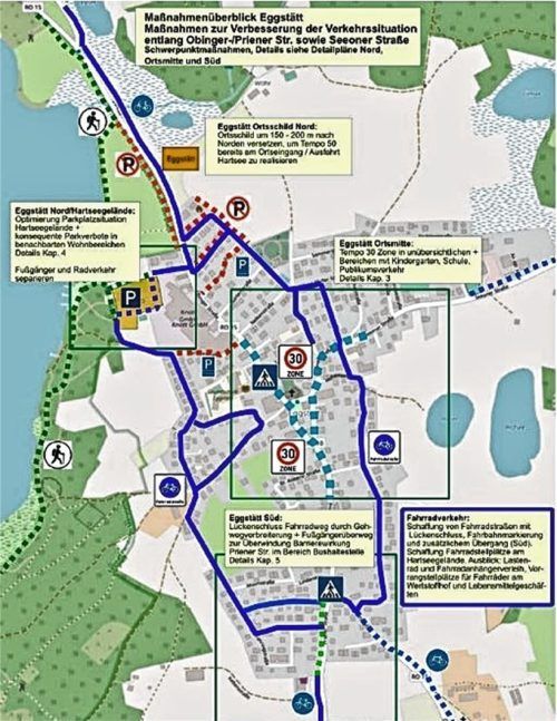 Die Karte zeigt Maßnahmen zur Verbesserung der Verkehrssituation entlang der Seeoner Straße sowie der Obinger und Priener Straße. Foto Re