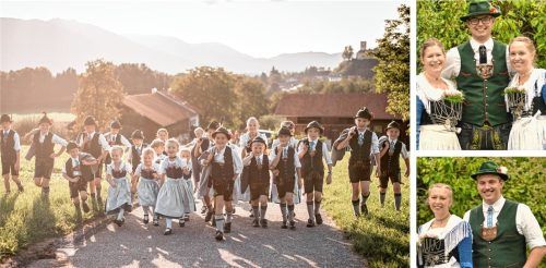 Die Kinder- und Jugend des Altbeurer Trachtenvereins. Bild unten, rechts: Vorplattler Marinus Paul und Dirndlvertreterin Magdalena Fritz. Bild oben rechts: (von links) Zweite Jugendleiterin Katharina Fritz, Jugendleiter Vinzenz Bichler und Dritte Jugendleiterin Katharina Sieber. Foto Schneebichler/photoartbysimoneliebhardt