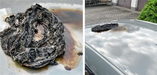 Eine 28-jährige Frau aus Raubling hat auf ihrem Autodach eine vollgekotete Unterhose gefunden, die jemand angezündet hat. Foto privat