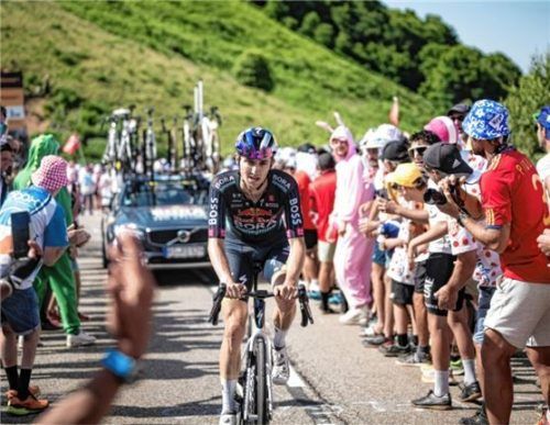 Jai Hindley von Red Bull-BORA-hansgrohe schaffte es bei der 18. Etappe der Tour de France erneut in die Ausreißergruppe. Foto Kristof Ramon/Red Bull Content Pool