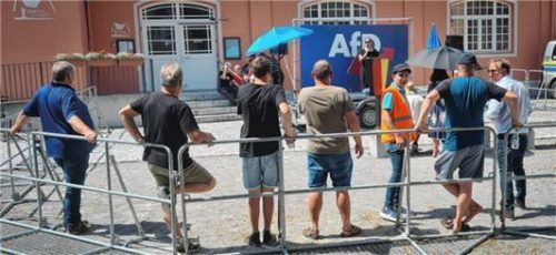 Nur wenige Anhänger oder Interessenten konnte die AfD motivieren. Am Podium Leyla Bilge.