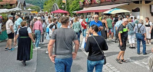 Der Sonntag ist der traditionelle Markttag in Aschau: Von der Schulstraße über die Schützenstraße und einen Teil der Zellhornstraße bis hinauf zur Kirche bieten mehr als 100 Standler ihre Waren an. Foto H. Reiter