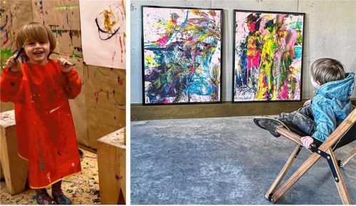 Der zweijährige Laurent Schwarz aus Neubeuern wurde quasi über Nacht zum international gefeierten Kunststar. Jetzt stellt er das erste Mal selbst aus. Foto Laurents art