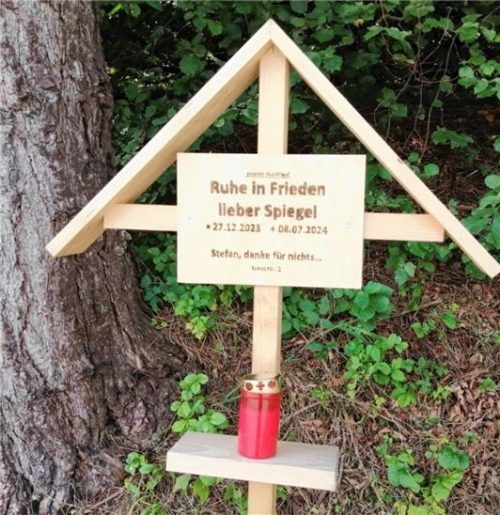 Dieses Holzkreuz haben Unbekannte an der Stelle errichtet, an der nach Meinung der Anwohner der Verkehrsspiegel in der Kufsteiner Straße errichtet werden soll.