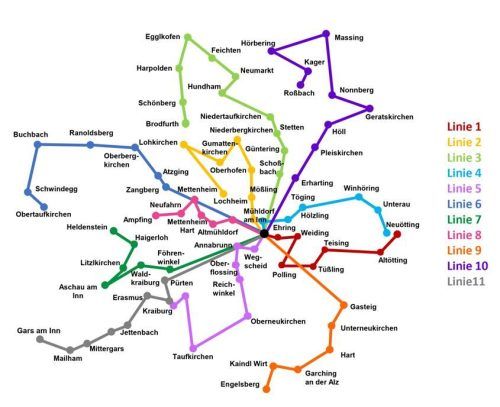 Elf Linien sind bis spät in die Nacht in der Region unterwegs. Stadt Mühldorf