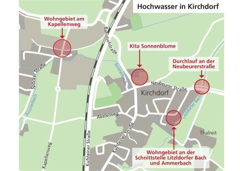 Entlang des Litzldorfer und Ammerbachs kommt es bei extremen Regenfällen in Kirchdorf immer wieder zu Überflutungen. OVB/Klinger