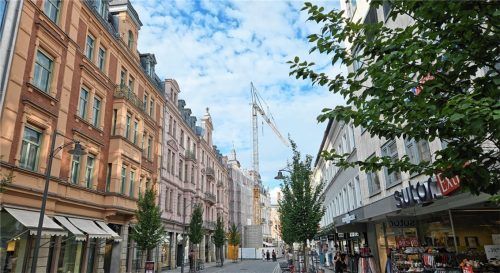 In der Fußgängerzone Münchner Straße der Stadt Rosenheim stehen zwar vereinzelt Bäume. Doch ist das genug Grün für die Stadt? Foto Wildauer