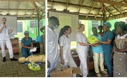 Mit der Übergabe des Defibrillators gab es auch noch eine Einweisung und Übung mit dem neuen Gerät. Foto Privat