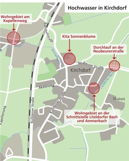 Neuralgische Punkte: Diese Bereiche in Kirchdorf waren vom Hochwasser besonders betroffen. OVB/Klinger
