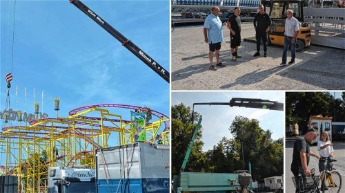 Noch eine Woche, dann startet das Herbstfest in Rosenheim. Wir haben mit Wiesn-Chef Klaus Hertreiter einen Rundgang über die Wiesnbaustelle unternommen. Foto hs (Montage)