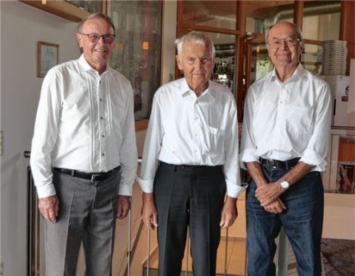 Suchen Nachfolger für ihre Ehrenämter: Fähnrich Christian Wörndl (Mitte), Fahnenbegleiter Bernhard Bauer (links) und Hugo Gaschler. Foto  merk