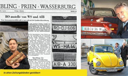 Vor 50 Jahren sollten die Altkennzeichen „AIB“ und „WS“ verschwinden. Doch seit Anfang der 2010er-Jahre sind sie vermehrt wieder auf den Straßen zu sehen.Foto OVB Media Grafik / Stadtarchiv Rosenheim / heck / Aerzbäck