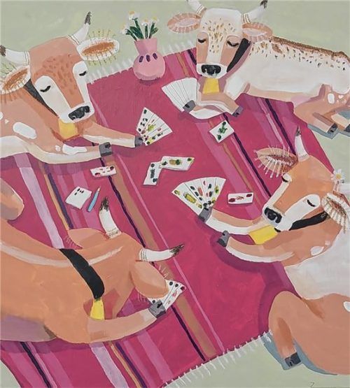 Zoé Müller: „Gemütliche Schafkopfrunde“ (Acryl und Ölpastell).