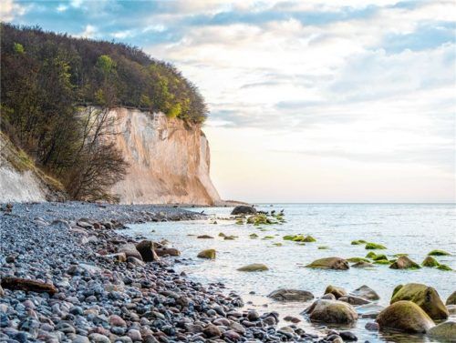 Die Herbstsonne taucht die Rügener Kreidefelsen in ein romantisches Licht. Foto djd/www.urlaub.dk