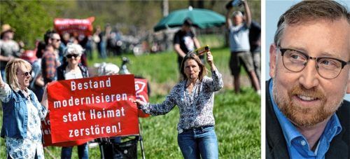 Protest gegen Brenner-Nordzulauf. Andreas Winhart von der AfD kritisiert auch die Staatsregierung. Foto dpa/re