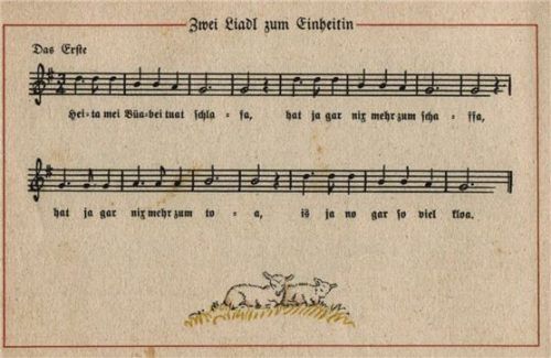 Schlaflied von Fanderls Mutter (geboren 1872), einer Wirtstochter aus Frasdorf, die es noch von ihrer „Kindsmutter“ wusste.