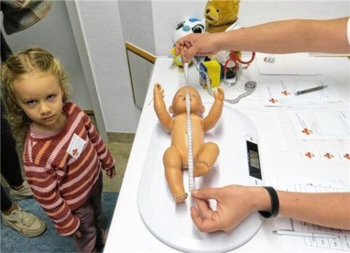 „Annabell“, die Puppe von Vivian, wird vermessen.