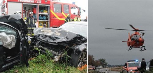 Auf der B15 bei Schechen krachten am Dienstag zwei Autos frontal zusammen – ein junger Mann musste mit dem Hubschrauber ins Krankenhaus gebracht werden. Fotos Reisner