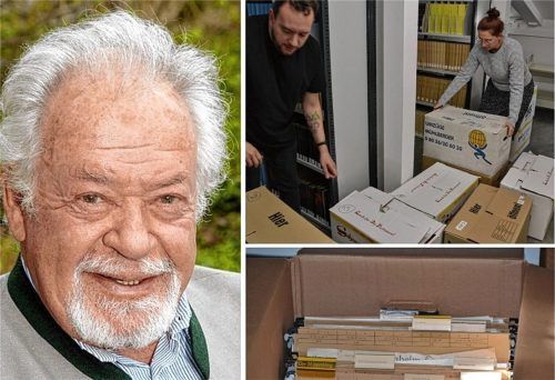Der Nachlass des Rosenheimer Journalisten und Pressefotografen Werner Krämer (links) wird im Rosenheimer Stadtarchiv durchgesichtet und ausgewertet. Foto Brigitta König / hs (Montage)