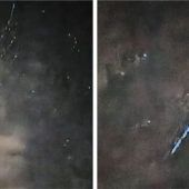 Lange Lichterketteam Nachthimmel