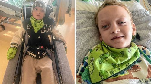 Seit neun Monaten im Krankenhaus: Finni Zettel (7) aus Krügling bei Feldkirchen-Westerham, der Mitte Januar aufgrund einer Superinfektion einen Herzstillstand erlitten hatte und wiederbelebt werden musste. Seitdem befindet sich der Bub in einem wachkoma-ähnlichen Zustand. Foto re