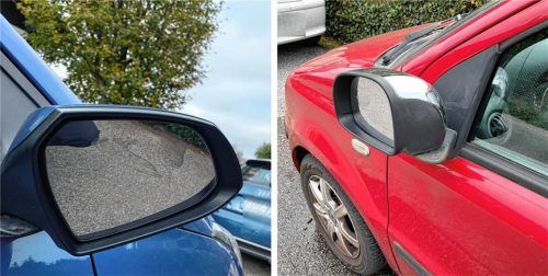 Umgeknickte Außenspiegel: Am Wochenende wurden in Rosenheim von einem oder mehreren Unbekannten erneut zahlreiche Autos beschädigt. Foto Polizei Rosenheim