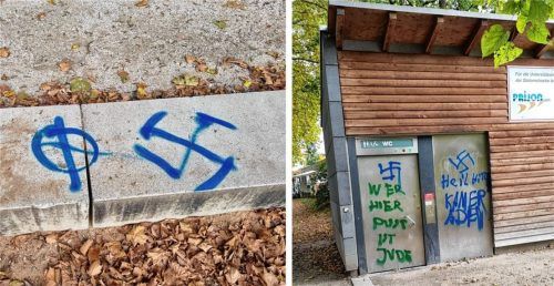 Widerliche Schmierereien: Unbekannte Täter haben einen Spielplatz in der Nähe vom Eisstadion mit rechtsextremen und antisemitischen Botschaften beschmiert. Foto privat