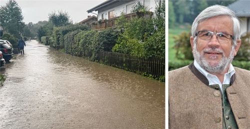 Wie eine überflutete Straße in Vagen vor mehreren Jahren deutlich machte, ist auch heute der Ortsteil Vagen von Hochwassergefahren bedroht. Künftig soll Gemeinderat Georg Meixner in offizieller Rolle den betroffenen Bürgern dabei zur Seite stehen. Foto Meixner/re