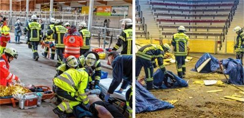 460 Helfer aus Blaulichtorganisationen in fünf Landkreisen waren an der Großübung in Miesbach beteiligt. Fotos Scholle