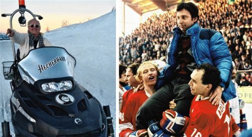 Christian Kokoschka ist im Alter von 68 Jahren gestorben. Das rechte Bild zeigt ihn nach der ersten deutschen Meisterschaft des Sportbunds Rosenheim. Auf seinen Schultern sitzt Meistertrainer Dr. Pavel Wohl, rechts neben ihm ist Ernst Adlmaier. Fotos privat/Stefan Trux
