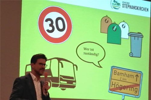 „Dafür sind wir nicht zuständig“, machte Bürgermeister Karl Mair bei der Bürgerversammlung anhand einer Grafik klar. Das verkürzte die Diskussion. Foto  Hampel