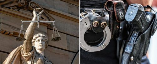 Ein junger Mann (20) aus dem Raum Rosenheim griff einen Polizisten mit einem Messer an, weil er ihn mit seinem Vater verwechselte. Nun musste er sich vor Gericht verantworten. Foto Montage: dpa/picture alliance/Stefan Puchner/Christoph Reichwein