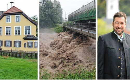 Hohe Kosten für Schulsanierungen und Hochwasserschäden, doch immer weniger Geld: Oberaudorfs BürgermeisterDr. Matthias Bernhardt sparte bei der Bürgerversammlung nicht mit Kritik. Fotos Re