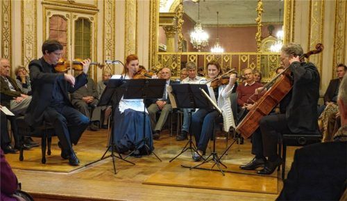 Im musikalischen Dialog: (von links) Christoph Henschel und Gertrud Schilde (Violine), Monika Henschel (Viola) und Mathias Beyer-Karlshoj (Violoncello).Foto füchtner