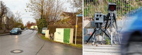 In Rosenheim soll in Zukunft mehr geblitzt werden – wie in der Schlößlstraße, in der seit Jahren mal wieder „teure Fotos“ gemacht wurden. Foto Montage: dpa/picture alliance/Daniel Karmann/Baumeister