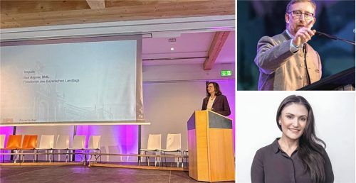 Nach der Veranstaltung „Landtag trifft Schule“ mit Landtagspräsidentin Ilse Aigner im Karolinen-Gymnasium gibt es harte Kritik von den AfD-Politikern Leyla Bilge und Andreas Winhart. Foto Montage: Baumeister/dpa/picture alliance/Daniel Löb/AfD