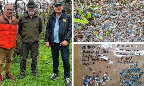 Ortholf von Crailsheim, Aki Becker und Michael Peters (von links) kämpfen gemeinsam mit etwa 25 bis 30 weiteren Mitreitern darum, dass die Einträge von Plastikgranulat in die Ameranger Seen aufhören. Foto Duczek/Initiative Freimoos