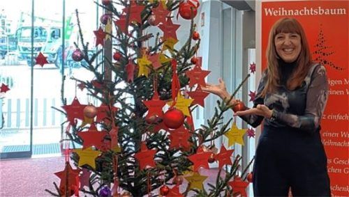 Petra Lausecker und das Team der Stadtbibliothek am Salzstadel freuen sich über den Wunschbaum der Malteser zugunsten bedürftiger Senioren aus Rosenheim.Foto Malteser