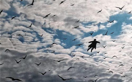 Quint Buchholz: „Der Flug – Reprise“, Acryl auf Papier, 2020.Foto bößwetter
