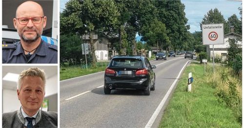 Trotz der im Juli aufgestellten Tempo60-Schilder mit dem Zusatz „Unfallstelle“ ist es Ende Oktober bei Heufeld erneut zu einem schweren Zusammenstoß gekommen. Gegenüber dem Mangfallboten haben sich dazu jetzt Johann Brumbauer (oben), Leiter der Polizeiinspektion Bad Aibling, und Bruckmühls Bürgermeister Richard Richter geäußert. Foto Weinzierl/ re