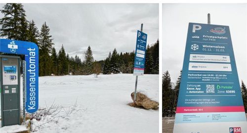 Ein noch leerer, aber schon teurer Parkplatz Grafenherberg: Auch ohne eröffnete Skipisten ist der Platz am Sudelfeld bereits kostenpflichtig. Foto Schmidt
