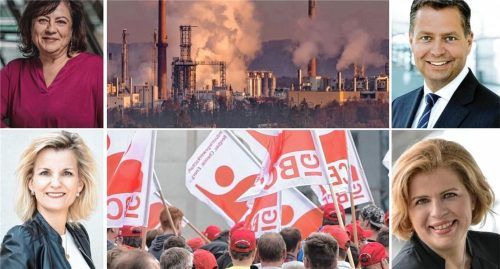 Erhielten den Offenen Brief der Industriegewerkschaft Bergbau, Chemie und Energie: (von links oben bis rechts unten) Bärbel Kofler (SPD), Stephan Mayer (CSU), Sandra Bubendorfer-Licht (FDP) und Daniela Ludwig (CSU). Foto Fionn Große / Stadt Burghausen / picture alliance / dpa | Rainer Jensen / CSU / FDP / Daniel Biskup (Montage)