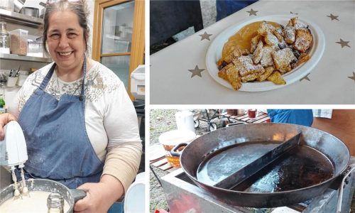 Renate Hundhammer verkauft jeden Sonntag Kaiserschmarrn auf dem Christkindlmarkt. Foto Collage: Beuerlein