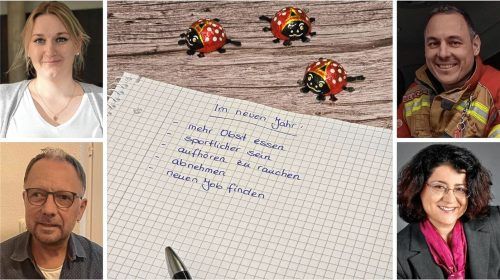 Viele Menschen fassen zum Jahreswechsel Vorsätze, die das Leben besser machen sollen. Ob und welche Vorsätze sie für 2025 gefasst haben, dazu haben sich Annette Thielmann (links oben), Christian Poitsch (links unten), Florian Glück und Irene Durukan geäußert. Fotos Imago/Merk/Mischi/Weinzierl/re